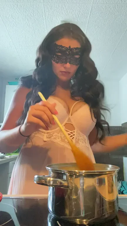 Coming Home to Masked Slut Stirring Pot in Lacy Lingerie 😈🍲💦