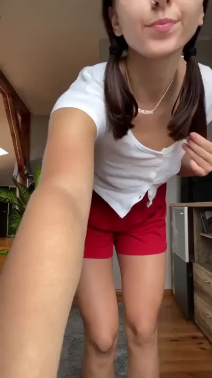 2002 Teen Slut Tease: Pigtails, Perky Tits & Tight Red Shorts