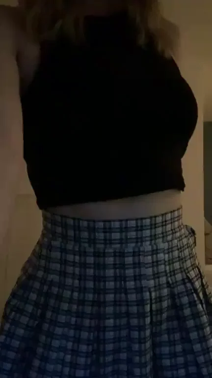 Naked Neighbor Kathi Teases in Plaid Skirt Workout Strip (OC)