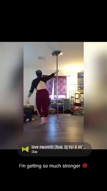 Working on my pole moves… I wonder what I look like spread open on the pole with no clothes [f]