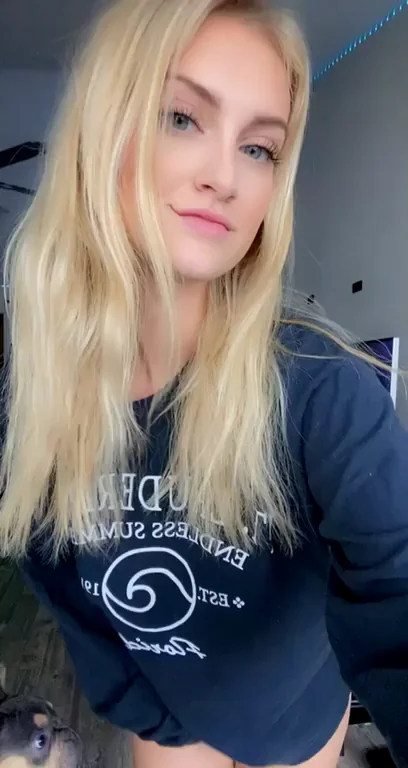 Cozy Vibes Tease: Blonde Bombshell's Sweater Slut Ass Flash