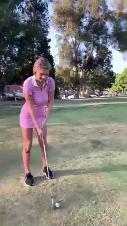 Petite Blonde Flashes Tits and Pussy on Golf Course in Public