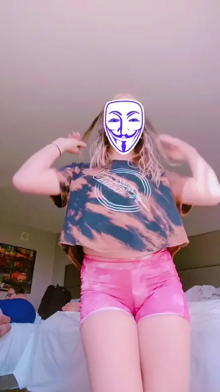 🔥 Masked TikTok Slut Teasing in Pink Hotpants & Tie-Dye Crop 💦