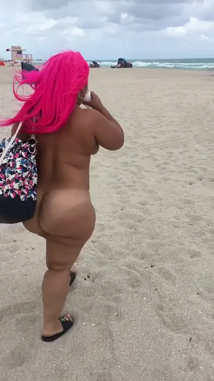 🍑 Thick Pink-Haired Beach Slut's Massive Ass Buns Strut 🔥