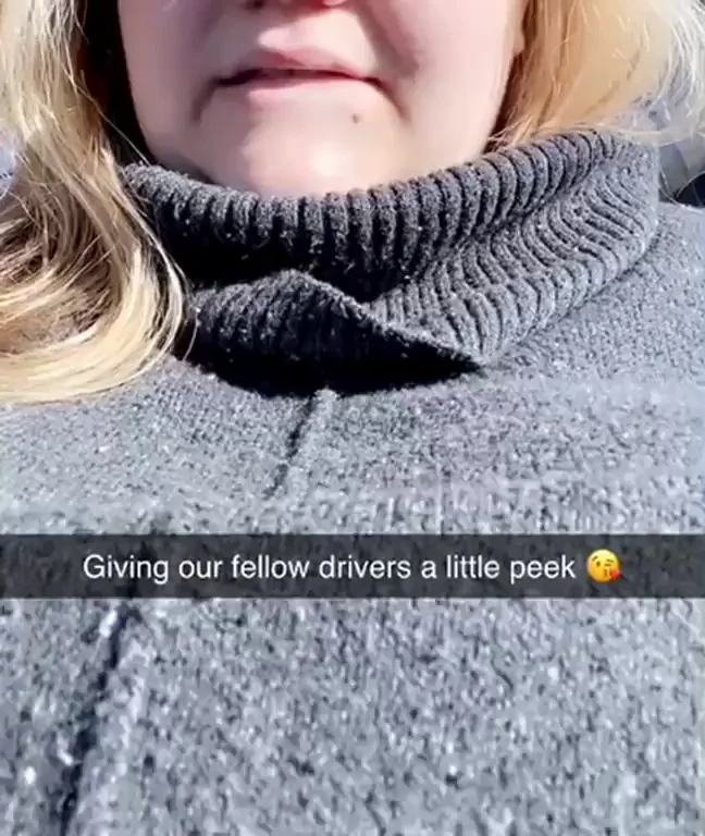 Distracting Fellow Drivers with My Massive Tits Peek 😘👀