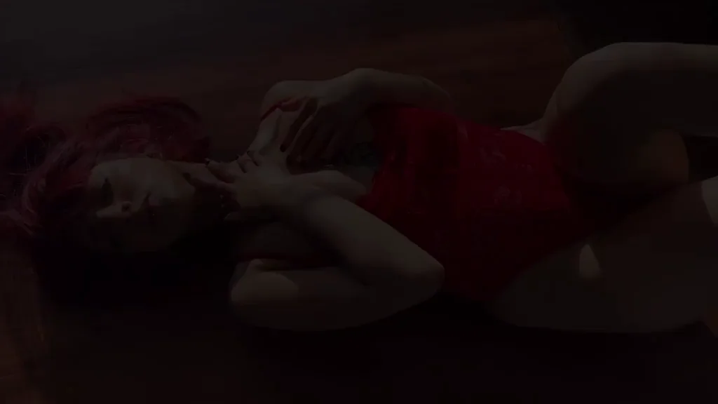 🔥 Redhead Slut Caresses Her Juicy Curves in Red Lingerie 😈