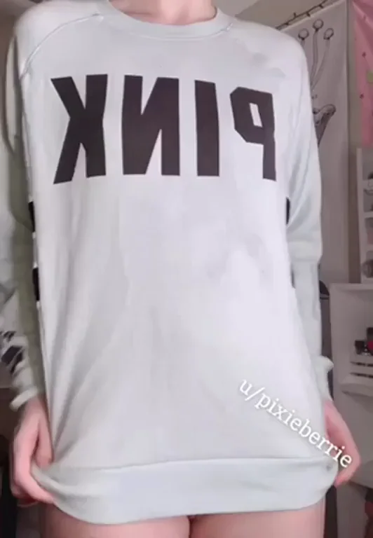 Petite Teen's Pink Sweater Strip & Pussy Tease 💕🍑