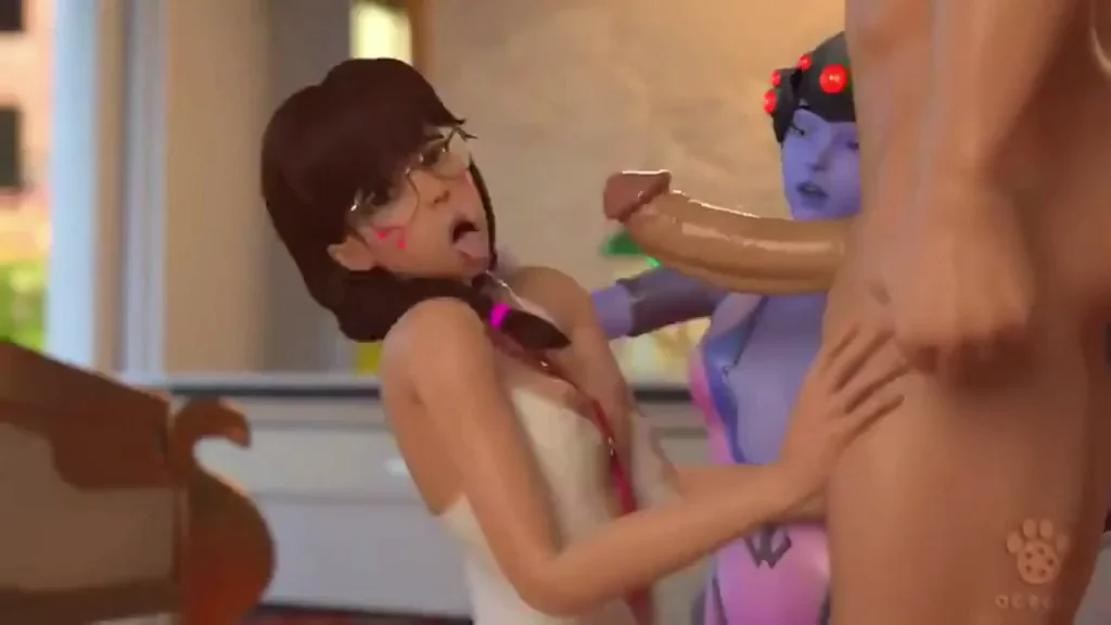 Widowmaker and D.Va Slobbering on Thick Cock Deepthroat Action