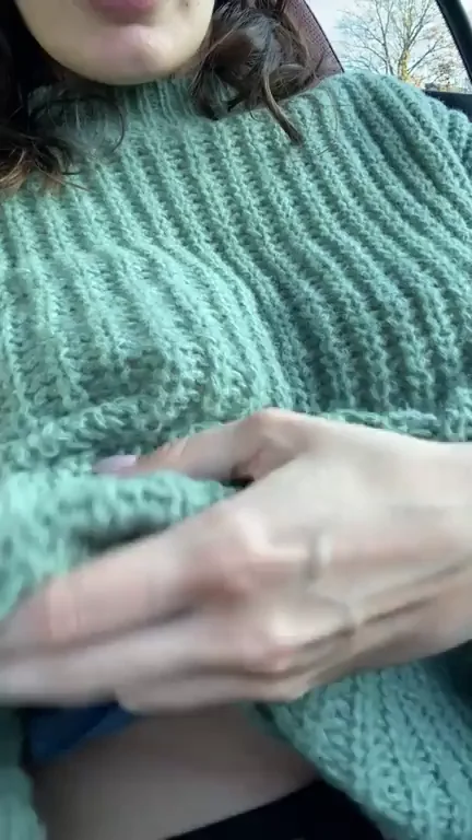 Parking Lot Boob Flash Fun in My Sweater Slut Style 😈🍒