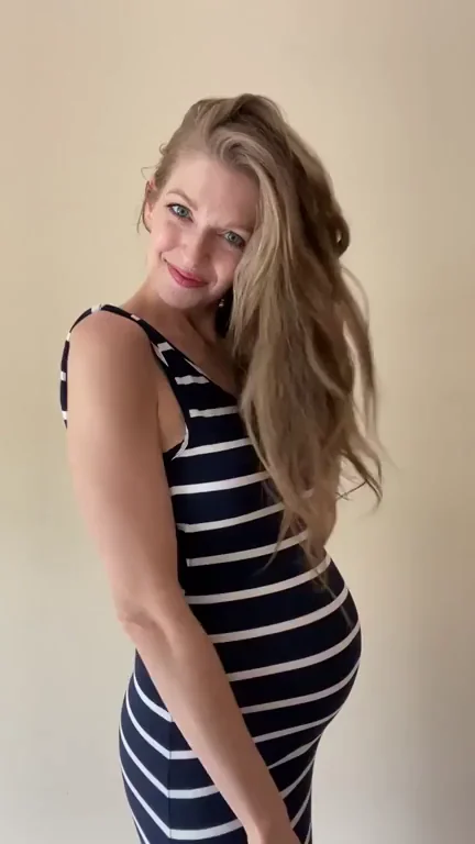 First Time Face Reveal: Pregnant Slut in Tight Stripes Teases Her Fans 😘🤰💦