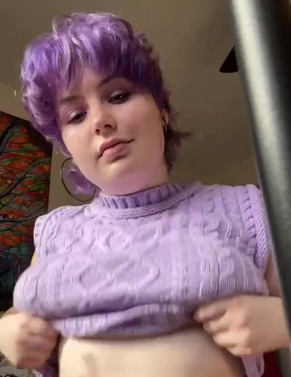 Purple-Haired Alt Babe's Epic Titty Drop Tease – Guess the Color!