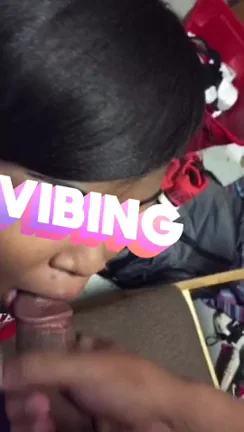 😈 Thick Ebony Slut Vibing Her Juicy Lips on Fat Cock Before Break 🥵💦