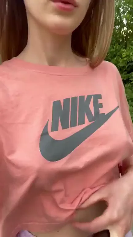 Petite Nike Slut Flashes Tiny Tits While Dog-Walking in the Woods