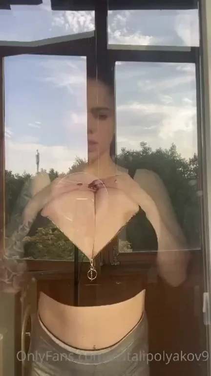 Pressing Big Tits On Glass
