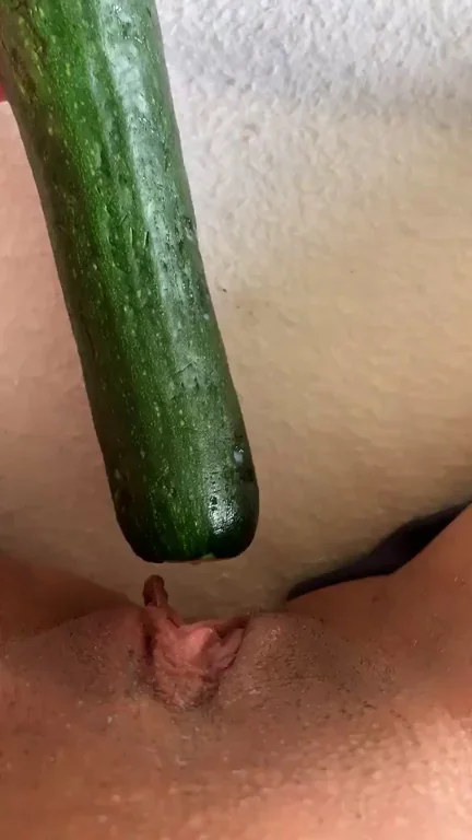 Asian Slut Crams Thick Cucumber in Her Tight Pussy