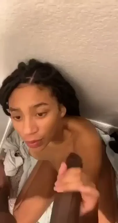 🔥 Teen Ebony Babe Worships Massive BBC Dildo 😈 Who's This Slut?