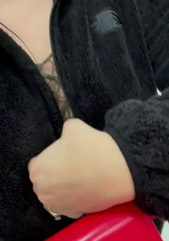 Horny Brunette Flashes Massive Nipples Waiting for DILF in Grocery Store