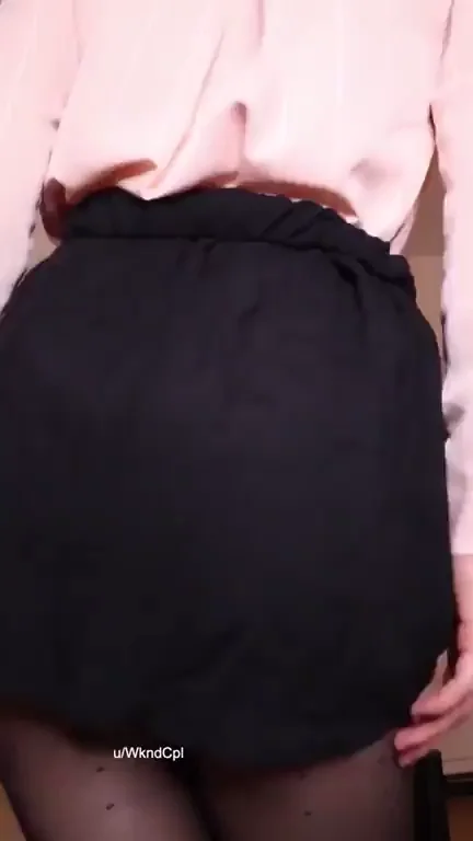 Teasing Coworker Slut Lifts Skirt for Sheer Pantyhose Ass Tease