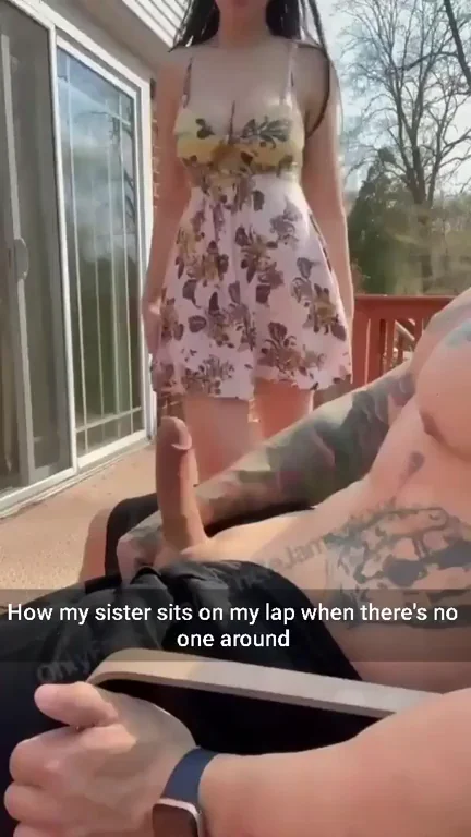 Sis Straddles Bro's Lap with Thick Cock Out on the Deck