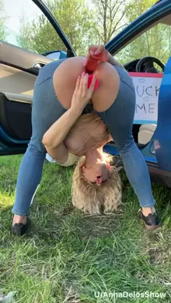 Prepping My Juicy Holes with Dildo in Car Park 😈🍑🔴