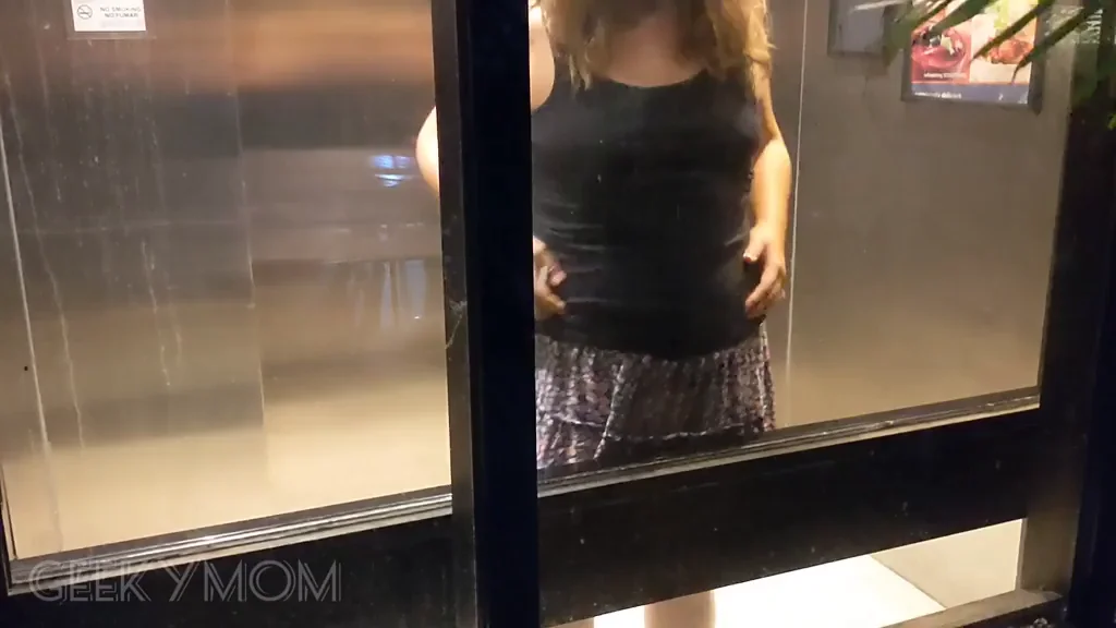 Having fun in the glass elevator