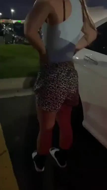 Gym Slut's Leopard Skirt Tease: Beckoning Daddies in the Parking Lot