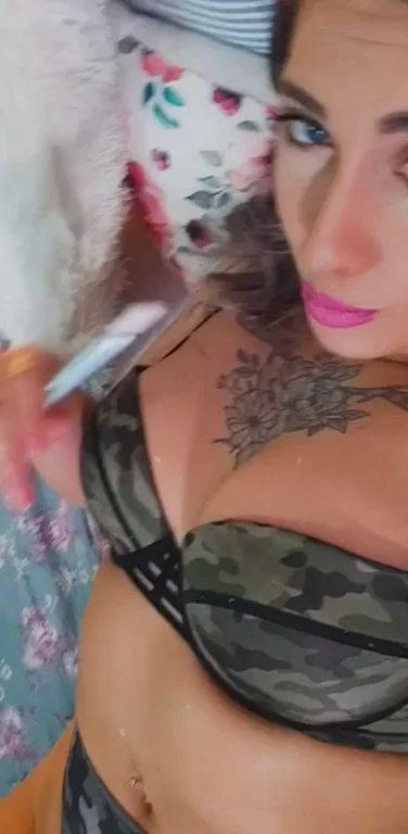 🍑 Big Booty Tattooed Slut Teases in Camo Thong 🔥