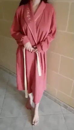 Exhibitionist Slut Teases in Sexy Pink Robe 😈👣