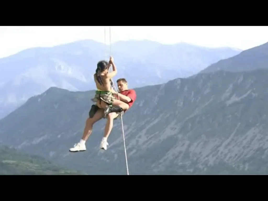 Asian Hottie Ziplines into Wild Outdoor Cowgirl Fuck