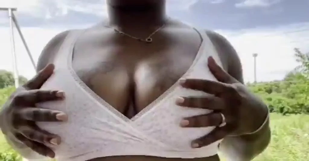 Ebony Milf's Outdoor Milk Squirt in Lacy Bra Bliss