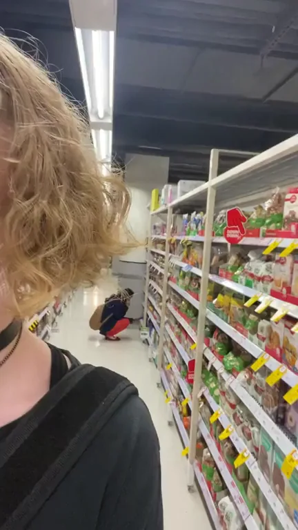 Naughty Public Upskirt Tease in Grocery Store 😈👗💦