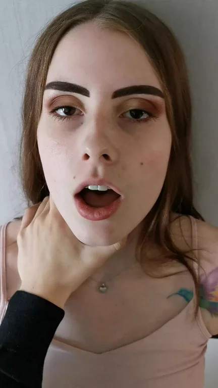 Throat-Choked Slut Sits & Gapes Wide for Standing Stud's Grip