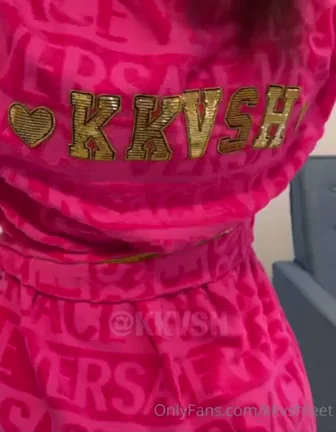 Thick Ebony Babe Teases in Pink Versace Robe by the Washer