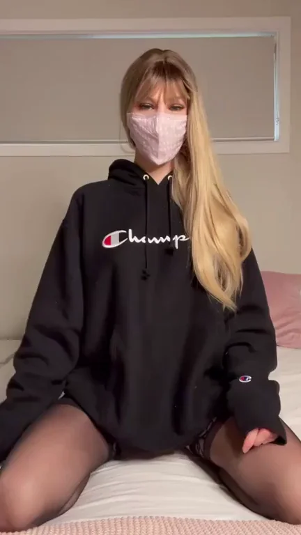 Hoodie Tease: Fit Babe Drops the Mask & Spreads Those Sheer Stocking Thighs