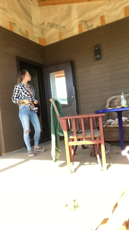 Teasing Hooters Slut Strips Out of Jeans for Poolside Swim