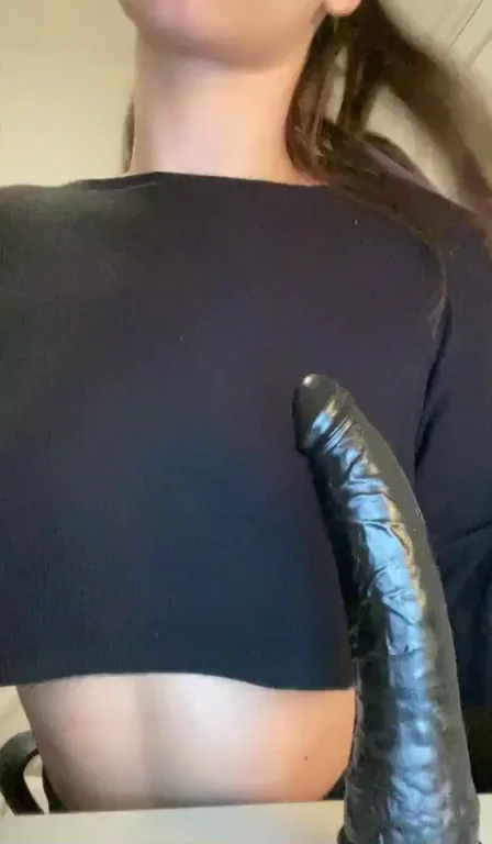 Hot Babe Teases with Massive Black Dildo Deepthroat Slut Show