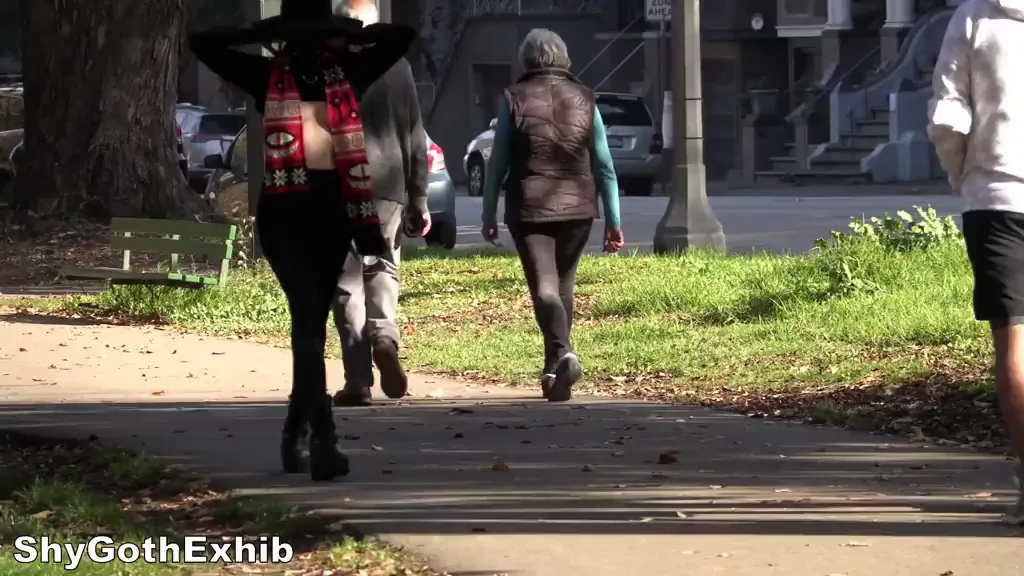Goth Slut's Scarf Tease: Tits Out in Public Park! 🔥🍂👻