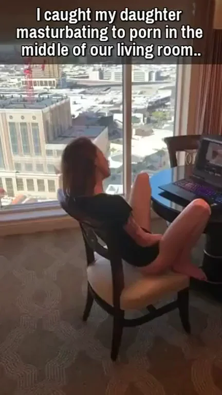 Busted My Slutty Daughter Fingering Her Pussy 😈💦 Cum Blast on Her Tits!