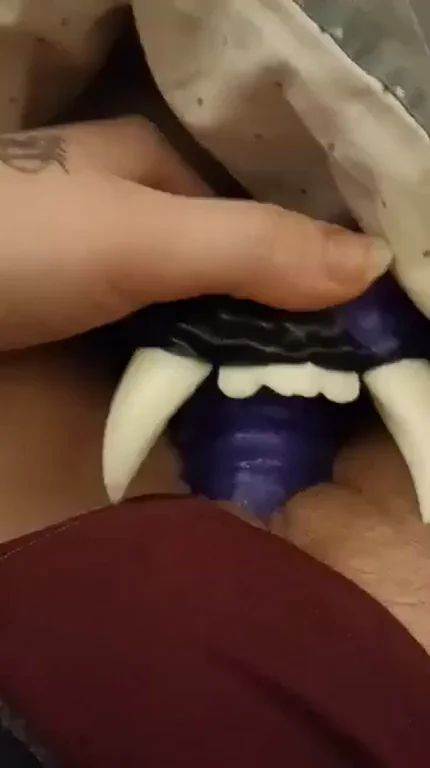 New Monster Dildo Stuffed In, Panties Aside No Time to Pull Out 😈🍆💦