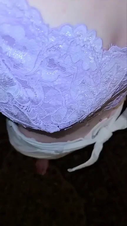 Soft Ghostly Nipple Peek in Lacy Purple Bra