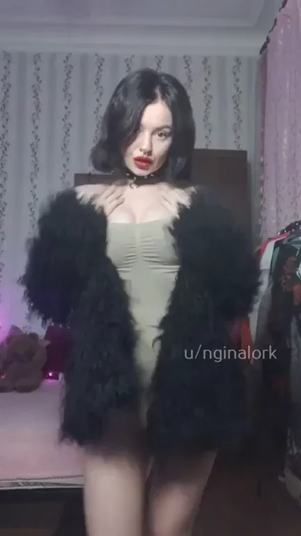 Just Right? 😈 Tight Bodysuit Tease in Fluffy Fur Coat 🔥