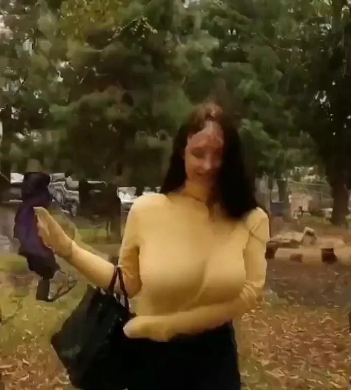 Angela White's Massive Smooth Tits Bursting in Tight Yellow Top Outdoors