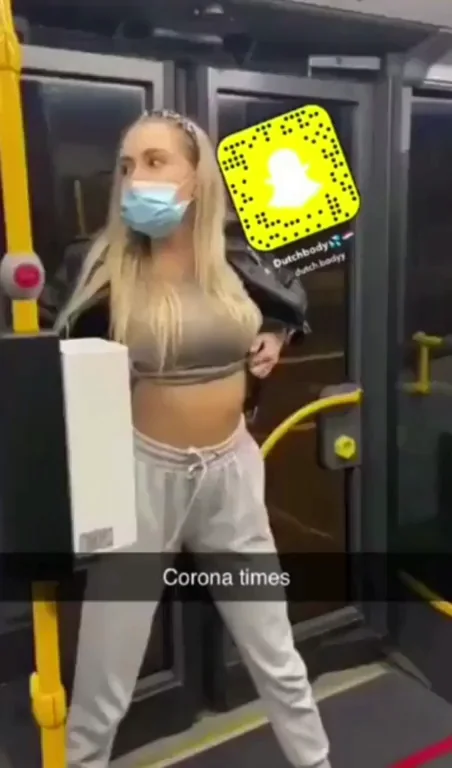 Dutch girl flashes on bus
