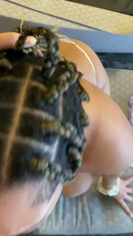 Thick Ebony Babe with Braids Gobbling Hubby's Fat Cock on Friday Night 🍆💦