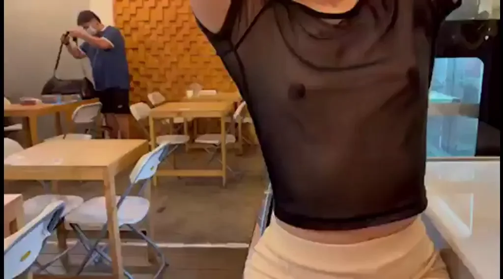 Chilling wore see thru at cafe