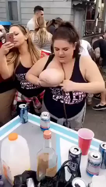 Massive Tits Stretching Tank Top to the Limit at Party