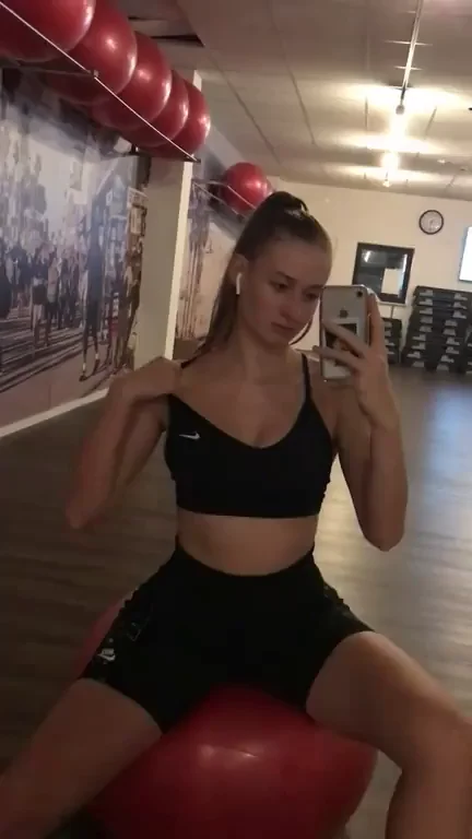 Gym Slut Gets Horny on Stability Ball 💦😈 Another Chick Working Out