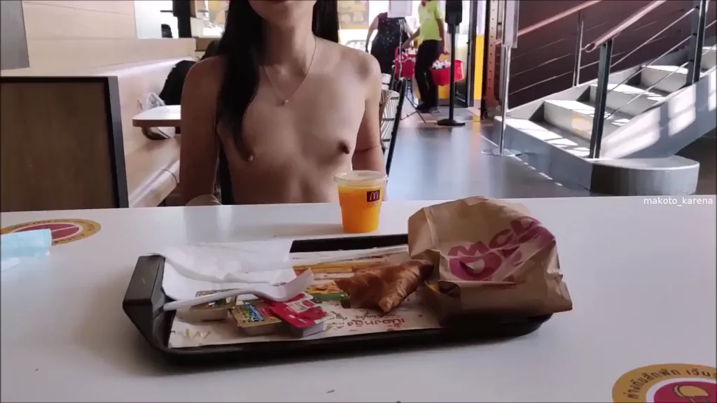 🍔 Slutty Asian Flashing Tits & Ass at McDonald's 🔥 [F]