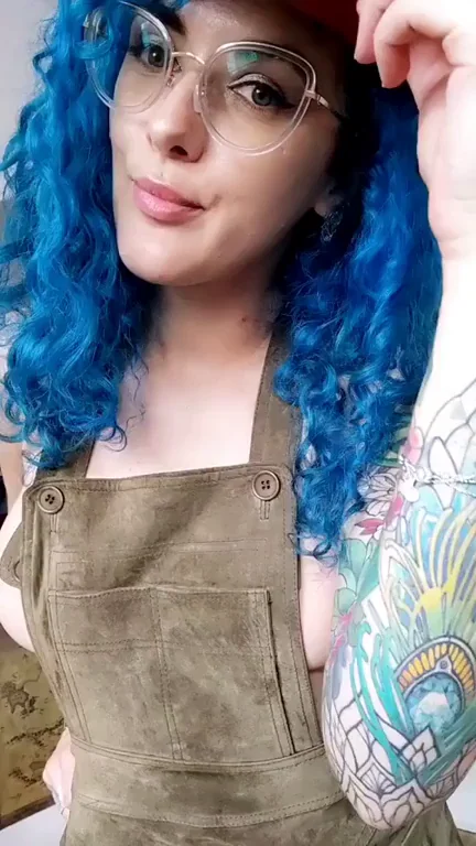 🔥 Cowgirl Glasses Slut with Blue Hair Teases Her Tits 😍
