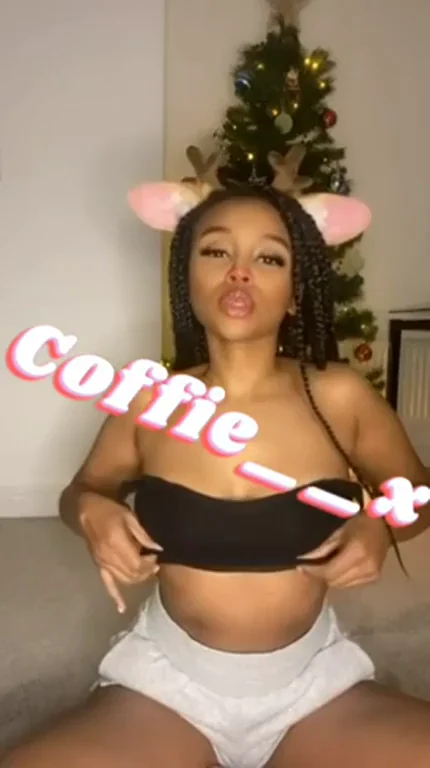 Coffie: Busty Petite Ebony Deer Slut Teasing by the Christmas Tree 🎄🦌💦